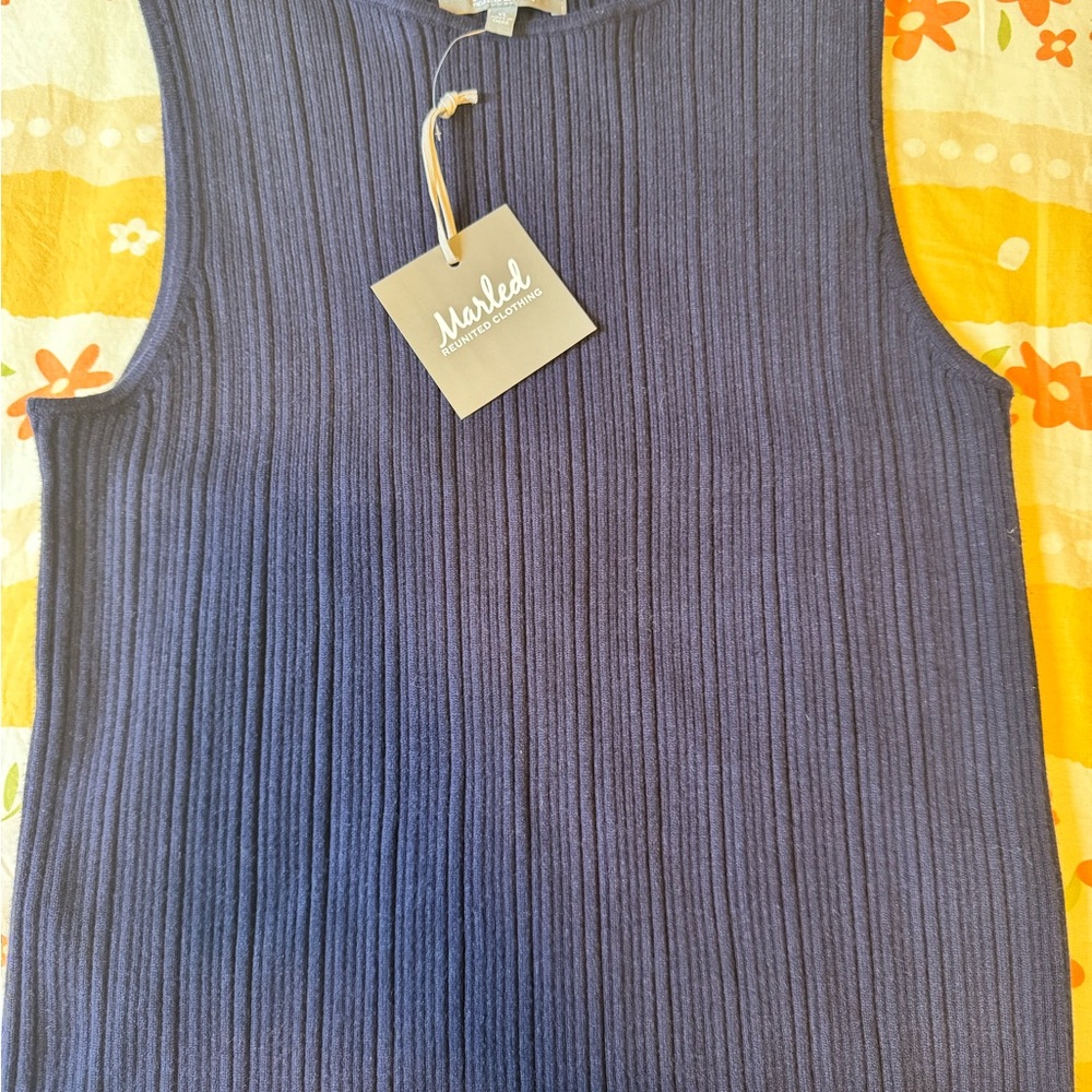 Marled Navy Ribbed Knit Top